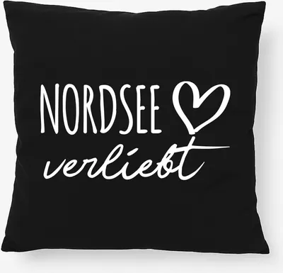 Produktbild von Huuraa Kissen Nordsee verliebt 40x40cm mit Füllung Black Baumwolle Dekokissen Geschenkidee