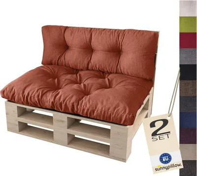 Produktbild von sunnypillow Palettenkissen für Palettenmöbel - 2er Set - Palettenauflage 120 x 80 für Palettensofa - Palettenpolster für Garten, Gesteppte Kissen für Europaletten - Sitzkissen & Rückenkissen Orange