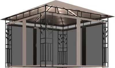 Produktbild von vidaXL Pavillon mit Moskitonetz & LED-Lichterkette 3x3x2,73 m Taupe