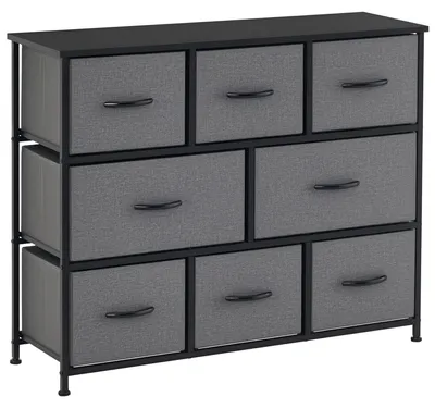 Immagine prodotto di Comodino – Mobile contenitore – 8 cassetti in tessuto – Struttura in metallo – Maniglie – Adatto per camera da letto e soggiorno – Grigio scuro
