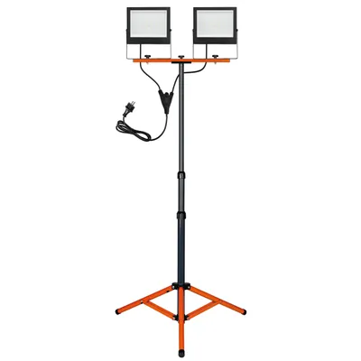 Obrázek produktu pro Stavební reflektor XUDO se stativem 2x50 W, 10 000 lm, 4500 K, IP65, pracovní svítidlo s dvojitým stativem, oranžovo-šedé, pro staveniště
