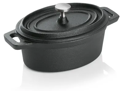 Produktbild von 8x Cocotte schwarz Gusseisen 12,5 x 9,5 x 6,5 cm mit Deckel