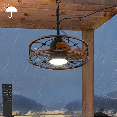 Produktbild von Deckenventilator Beleuchtung Fernbedienung, IP65 wasserdicht, Outdoor -Lüfter, Licht, ruhig, dimmbar, Retro -Käfig -Wohnzimmer, Schlafzimmer, Esszimme