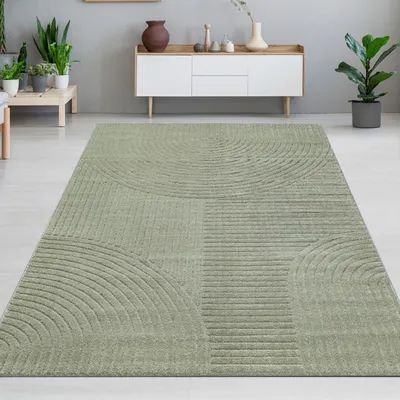 Image de Tapis design vert avec lignes en relief moderne facile d'entretien structuré Taille - 140 x 200 cm