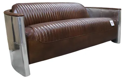 Produktbild von Echtleder Sofa Leder Designsofa 3-Sitzer Vintage Couch Aluminium Flugzeug Metall