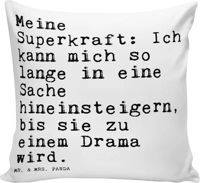 Produktbild von Mr. & Mrs. Panda Kissen 40x40 Meine Superkraft: Ich kann... - Weiß - Geschenk, Polster, Zierkissen, Lustige Sprüche, lustiger Spruch, Ehefrau, Frau, Ehemann, Kuschel