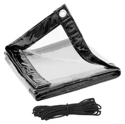 Imagen del producto de Lona transparente de protección – Lona de PVC – Impermeable – Protector contra el viento – Ojales de aluminio – 2 x 1 metro – Transparente/Negro