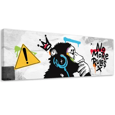 Zdjęcie produktu dla Obraz na płótnie Banksy DJ Małpa 90x30 Feeby Szary obraz na ścianę gotowy do zawieszenia
