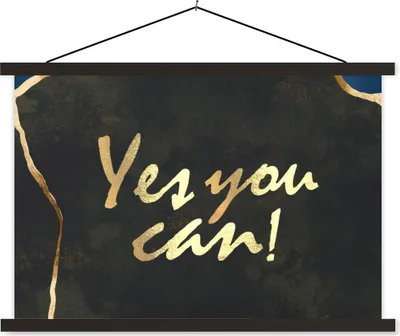 Produktbild von MuchoWow® Textilposter Zitat - Motivation - Gold - Schwarz 90x60 cm mit schwarzem Rahmen - Aufhängungssatz
