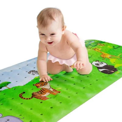 Zdjęcie produktu dla Mata antypoślizgowa do kąpieli dla dzieci - wzór z motywami zwierząt - 100x40 cm - przyssawki - kolorowa - do nauki i zabawy - mata do kąpieli