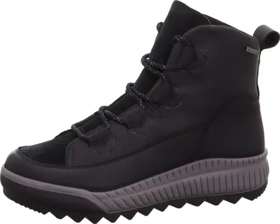 A single black boot is shown against a white background.