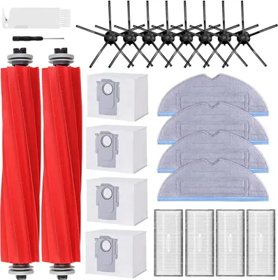 Produktbild von 24 Stück Ersatzteile Zubehörset für Roborock S7 MaxV Ultra/Plus/S7 Pro Ultra/S7+,2 Main Rollbürste,4 Filter,4 Staubbeutel,4 Mopp Wischtücher,8 Seitenbürsten,Saugroboter Zubehör