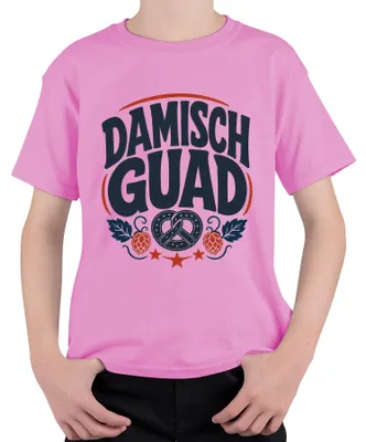 Imagen del producto de Damisch Guad Bayern, , Bretzel, Lúpulo, Cerveza, Lederhosen (pantalones bávaros), Camiseta para niños, Rosa, Talla 128