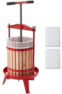 Immagine prodotto di SucceBuy, pressa manuale per frutti di bosco da 18 litri, pressa per frutta e vino, ideale per mele, uva, arance e verdure. Cesto in legno di faggio resistente, pressa per succhi con 2 sacchetti filtranti e manico a forma di T