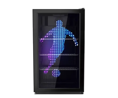 Produktbild von PKM GKS83FC1 Flaschenkühlschrank WM Fußballer LED Motiv, 89 Liter Nutzinhalt, Display & Touch Control, Umluft-Kühlung, blaue LED-Beleuchtung, Schwarz