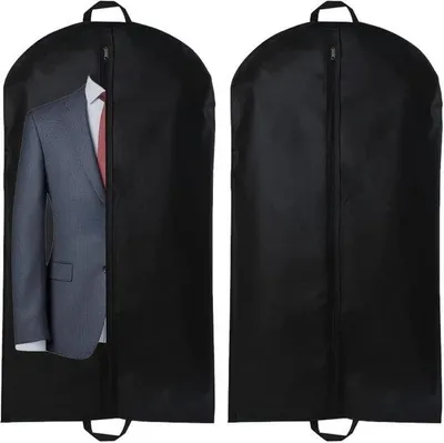Immagine prodotto di Set porta abiti con 2 cesti, 60 x 100 cm, set porta abiti traspirante, copriabiti con maniglia, set porta abiti per cappotti e indumenti (nero)