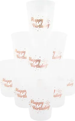 Produktbild von Oblique Unique Happy Birthday Becher Set Trinkbecher Partybecher Geburtstag Kindergeburtstag Party transparent rosé