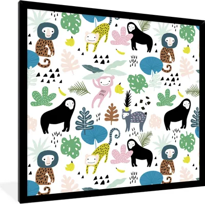 Produktbild von MuchoWow® MuchoWow® Gerahmtes Poster Dschungel - Pflanzen - Affe 40x40 cm - Poster mit zchwarzem Bilderrahmen - Mit Rahmen - Wanddekoration Schlafzimmer