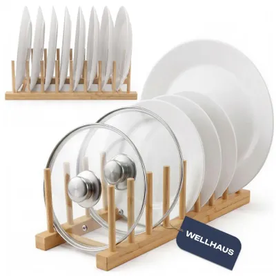 Produktbild von WELLHAUS Bambus Tellerdeckel Organizer Ständer 8 Fächer 35 5 cm