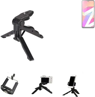 Produktbild von K-S-Trade Stativ Tisch-Ständer Dreibein Handy-Stativ Ständer kompatibel mit Lava Z3 Mini-Stativ Smartphone Tripod Handy-Stativ aus Plastik schwarz