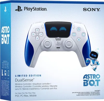The image shows the packaging for a limited edition DualSense wireless controller featuring Astro Bot.