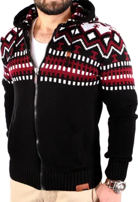 Produktbild von Reslad Herren Grobstrick Norweger Winter Strickjacke mit Kapuze RS-3104  Schwarz S