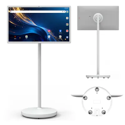 Image de ZELURXX Smart TV mobile, écran tactile de 32 pouces, résolution FHD (1920×1080), caméra de 16 MP, 4 haut-parleurs de 10 W, diffusion d'écran sans fil, 5 roulettes