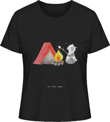 Produktbild von Mr. & Mrs. Panda Damen T-Shirt Kurzarm Panda Campen Größe S - Schwarz - Geschenk, Oberteil, Camping, Zelten, Damenshirt, Campingplatz, gehen, baumwollshirt, für Frauen