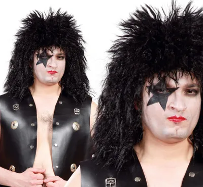 Immagine prodotto di parrucca nera riccia da rock star per uomo