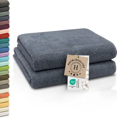 Produktbild von 2er Set Badetücher, 100% Baumwolle, 100x150 cm, 420g/qm, grau