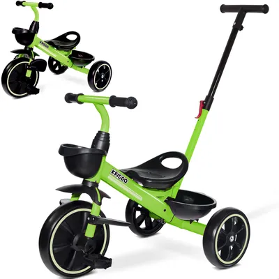 2-in-1 Dreirad für Kleinkinder, klappbare Fußstütze, Grün