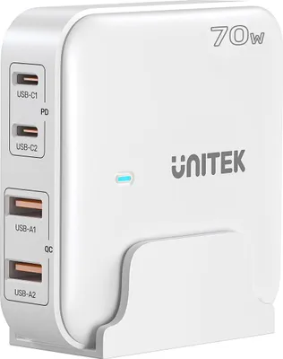 Produktbild von GaN-Netzladegerät - Unitek P1228AWH01-EU | 70W 2x USB-C 2x USB-A