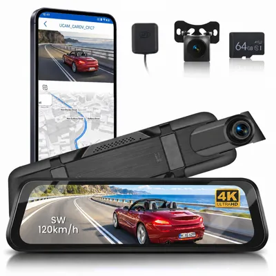 Zdjęcie produktu dla Wideorejestrator - 4K przód i 1080p tył - Ekran dotykowy 9,66 cala - WiFi i GPS - Karta 64 GB