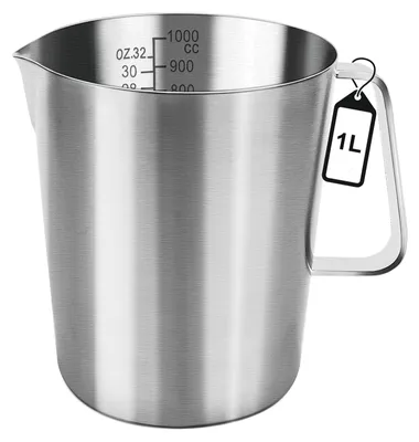 Produktbild von Messbecher - Edelstahl - Langlebig und robust - Silber - Spülmaschinenfest - 1000 ml - Geeignet für Kochen und Backen - Milchkanne...
