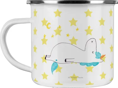 Produktbild von Mr. & Mrs. Panda Pott Einhorn Sternenhimmel - Weiß - Geschenk, Sterne, emaillebecher, Unicorn, Verrückt, Haferl, Einhörner, Emaille Tasse, Teetasse, Becher