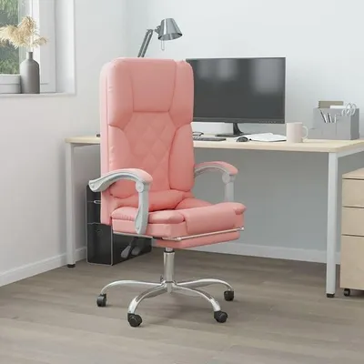 Produktbild von Bürostuhl mit Massagefunktion ergonomisch höhenverstellbar rosa Kunstleder mit Rollen Armlehne und verstellbarer Rückenlehne ideal für Homeoffice Arbeitszimmer und Schreibtischkomfort