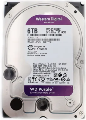 Zdjęcie produktu dla Western Digital WD Purple 6TB, 24/7, 512e / 3,5' / SATA 6Gb/s WD63PURZ
