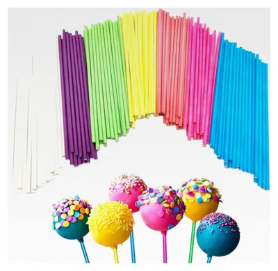 Produktbild von Cake Pop Stäbchen, 210 Stück, 7 Farben, Lollipop-Sticks aus Papier für DIY, Bonbons, Tortendekoration