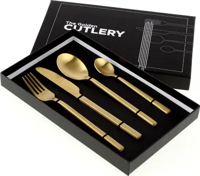 Produktbild von Besteck Set Golden Cutlery 4 tlg. Gold Matt Edelstahl Küche Gedeckter Tisch Neu
