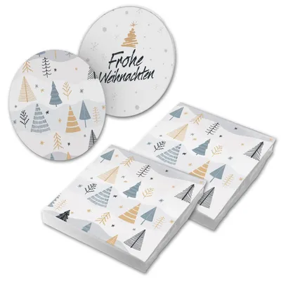 Produktbild von itenga 40x Serviette Weihnachten Bäume mit 40x Bierdeckel Set