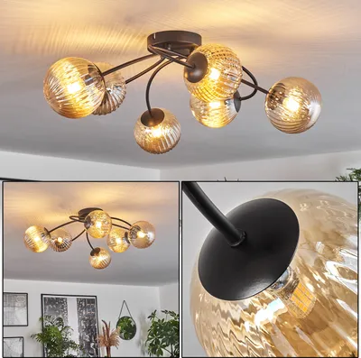 Produktbild von Isorella Deckenlampe aus Metall/Riffelglas in Schwarz/Bernsteinfarben