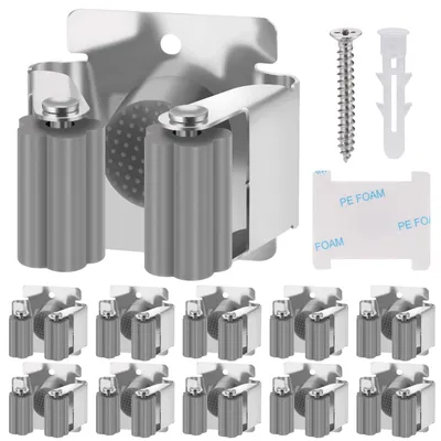 Produktbild von Wandhalter Besenhalter Mopphalter - 2,5 kg Tragkraft - Edelstahl - 10 Stück - Grau
