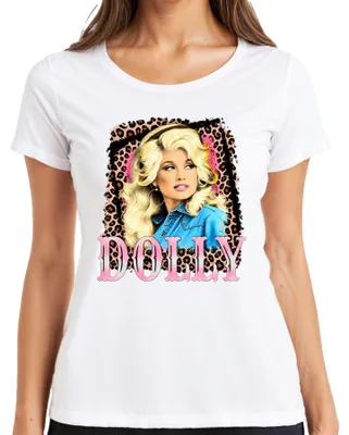 Obrázok produktu pre Dámske tričko s potlačou Dolly Parton, country hudobná legenda, westernová speváčka, biela farba, veľkosť M