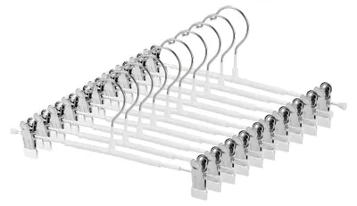 Produktbild von Dünne Hosenbügel rutschfeste Hosenbügel mit Verstellbaren Clips, Platzsparende Kleiderbügel für Kleidung, Rock, Jeans, Mantel (Weiss, 10)