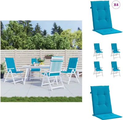Obrázok produktu pre vidaXL Vankúše na záhradné stoličky s vysokým operadlom 4 ks. Modrá látka 120x50x3cm - vankúš na sedenie