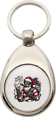 Produktbild von Huuraa Schlüsselanhänger Cooler Weihnachtsmann Merry Christmas Metall Schlüsselring Einkaufswagenchip Geschenkidee