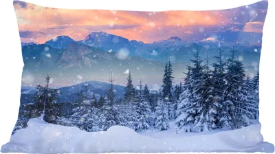 Produktbild von MuchoWow® Zierkissen Sofakissen Wohnzimmer Dekokissen 60x40 cm Schnee - Himmel - Wald - Winter - Kopfkissen - Polster mit Foto