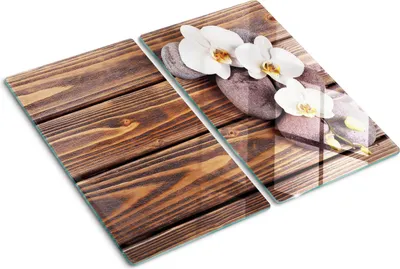 Obrázok produktu pre Sklenená ochranná doska – Kryt varnej dosky – Kryt na indukčnú dosku – 2x30x52 cm – Rýchle čistenie – Tvrdené sklo – Orchidea a kúpele