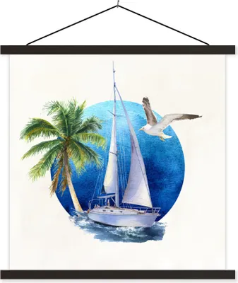Produktbild von MuchoWow® Textilposter Segelboot - Vogel - Meer 90x90 cm mit schwarzem Rahmen - Magnetisches