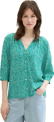 Produktbild von TOM TAILOR Denim Damen Basic Bluse mit Ballonenärmeln, green minimal print, M